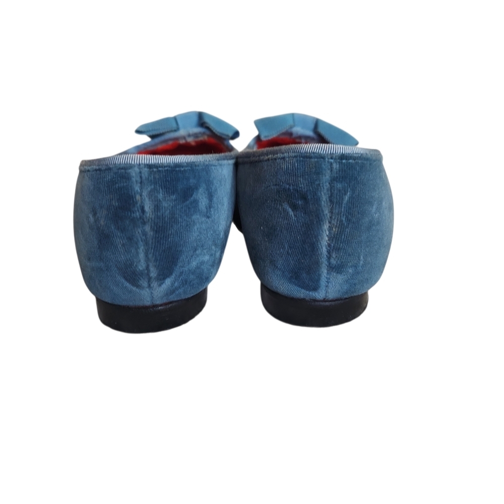 Rare Vintage Dunhams of Maine Blue Velvet Smoking Slippers Grosgrain Bow Size 11 - Picture 7 of 16